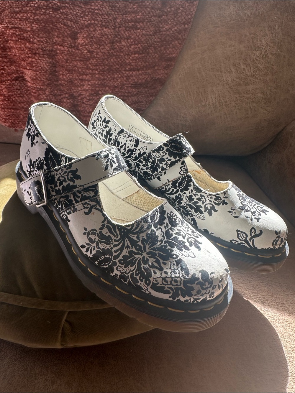 Dr Doc Martens Vintage Velvet Mary Janes Flocked Floral black Y2K US 7 EU 37